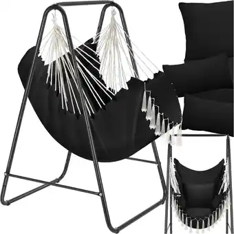 Amazon tectake Hangstoel Boho-stijl - 160 kg draagkracht - stalen frame - 85 x 100 x 154,5 cm- Zwart aanbieding
