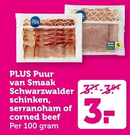 Coop PLUS Puur van Smaak Schwarzwalder schinken, serranoham of corned beef aanbieding