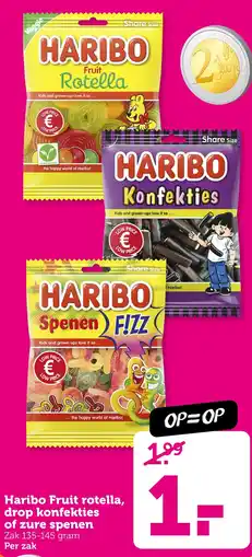 Coop Haribo Fruit rotella, drop konfekties of zure spenen aanbieding