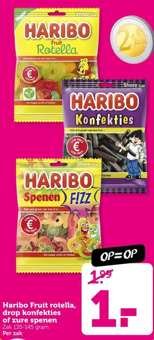 Coop Haribo Fruit rotella, drop konfekties of zure spenen aanbieding