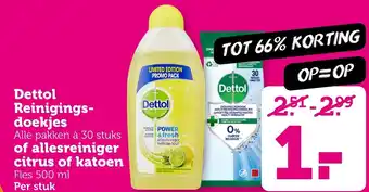 Coop Dettol Reinigings doekjes of allesreiniger citrus of katoen aanbieding