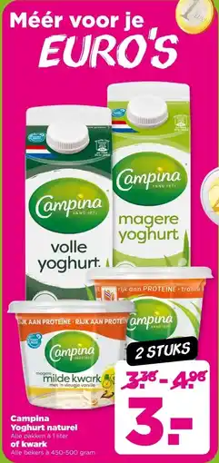 PLUS Campina Yoghurt naturel of kwark aanbieding