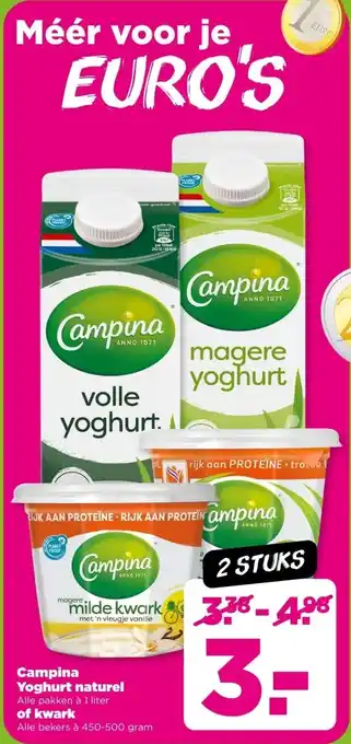 PLUS Campina Yoghurt naturel of kwark aanbieding