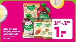 PLUS Alle Olvarit Potjes, snacks of knijpfruit aanbieding