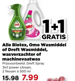 PLUS Alle Biotex, Omo Wasmiddel of Dreft Wasmiddel, wasverzachter of machinevaatwas aanbieding