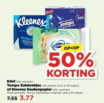 PLUS Edet Tempo Zakdoekjes of Kleenex Keukenpapier aanbieding