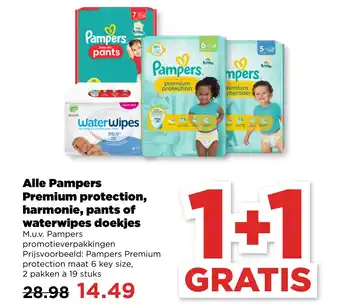 PLUS Alle Pampers Premium protection, harmonie, pants of waterwipes doekjes aanbieding