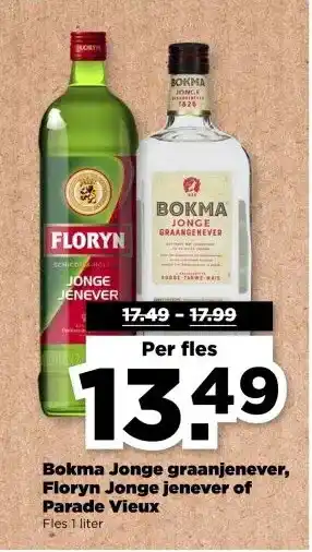 PLUS Bokma Jonge graanjenever, Floryn Jonge jenever of Parade Vieux aanbieding