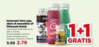 PLUS Innocent Vers sap, shot of smoothie of Fitmeals Drink aanbieding
