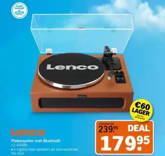 Albert Heijn Lenco Platenspeler met Bluetooth LS-430BN aanbieding
