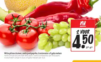 Jumbo Witte pitloze druiven, zoete puntpaprika, trostomaten of galia meloen aanbieding