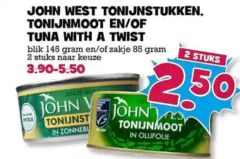 Boon`s Markt John West Tonijnstukken, Tonijnmoot En-of Tuna With A Twist 85gram aanbieding