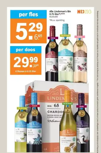 Albert Heijn Alle Lindeman's Bin 0.75 liter*/*** Australië aanbieding