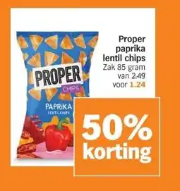 Albert Heijn Proper paprika lentil chips Zak 85 gram aanbieding
