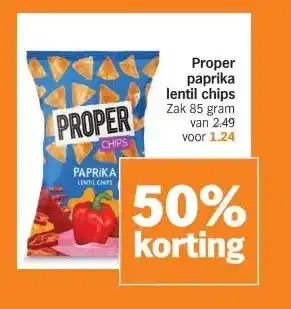 Albert Heijn Proper paprika lentil chips Zak 85 gram aanbieding