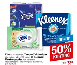 Coop Edet , Tempo Zakdoekjes of Kleenex Keukenpapier aanbieding