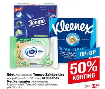 Coop Edet , Tempo Zakdoekjes of Kleenex Keukenpapier aanbieding