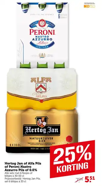 Coop Hertog Jan of Alfa Pils of Peroni Nastro Azzurro Pils of 0.0% aanbieding