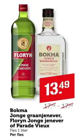Coop Bokma Jonge graanjenever, Floryn Jonge jenever of Parade Vieux aanbieding