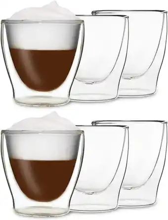 Amazon DUOS 6X 200ml starterglazen set - dubbelwandige thermoglazen, koffie theeglazen aanbieding