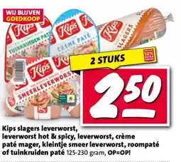 Nettorama Kips slagers leverworst, leverworst hot & spicy, leverworst, crème paté mager, kleintje smeer leverworst, roompaté of tuinkru aanbieding