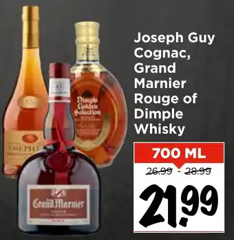 Vomar Voordeelmarkt Joseph Guy Cognac, Grand Marnier Rouge of Dimple Whisky aanbieding