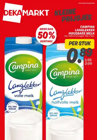 Dekamarkt Campina langlekker houdbare melk aanbieding