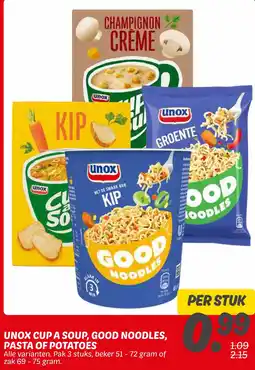 Dekamarkt Unox cup a soup, good noodles, pasta of potatoes aanbieding