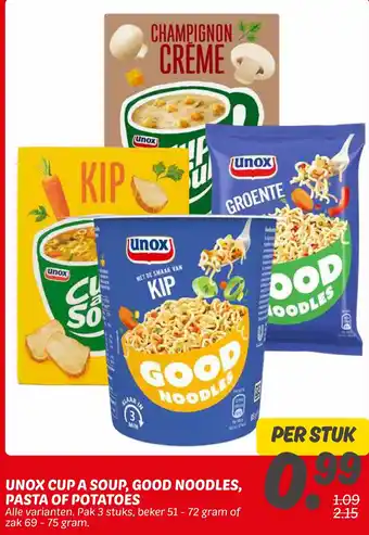 Dekamarkt Unox cup a soup, good noodles, pasta of potatoes aanbieding