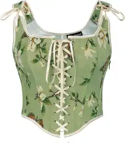 Amazon SCARLET DARKNESS Dames Renaissance Corset Top Vintage Bloemenprint Corsage Vest aanbieding