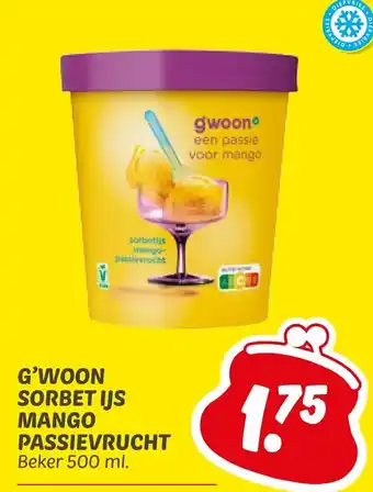 Dekamarkt G'woon sorbet ijs mango passievrucht aanbieding