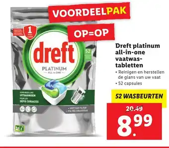Lidl Dreft Platinum vaatwastabletten 52st aanbieding