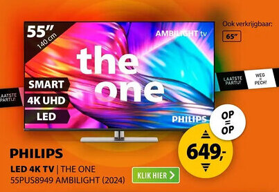 Expert PHILIPS LED 4K TV THE ONE 55PUS8949 AMBILIGHT aanbieding