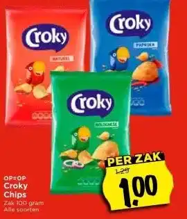 Vomar Voordeelmarkt OP=OP Croky Chips Zak 100 gram Alle soorten aanbieding