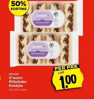 Vomar Voordeelmarkt OP=OP G'woon Milkshake Koekjes aanbieding