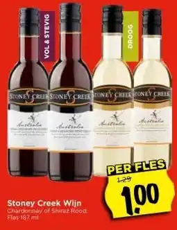 Vomar Voordeelmarkt Stoney Creek Wijn Chardonnay of Shiraz Rood. Fles 187 ml aanbieding