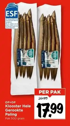Vomar Voordeelmarkt OP=OP Klooster Hele Gerookte Paling aanbieding