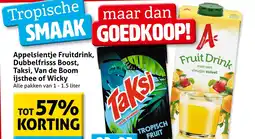 Hoogvliet Appelsientje Fruitdrink, Dubbelfrisss Boost, Taksi, Van de Boom ijsthee of Wicky aanbieding