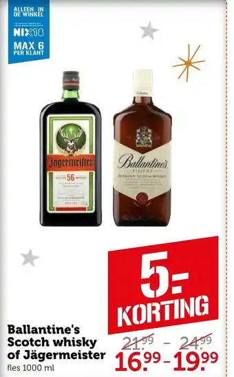 Coop Ballantine's Scotch whisky of Jagermeister 1000ml aanbieding