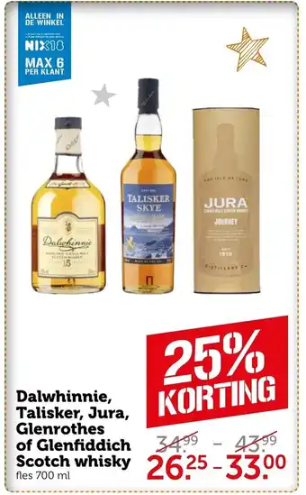 Coop Dalwhinnie. Talisker, Jura, Glenrothes of Glenfiddich Scotch whisky 700ml aanbieding