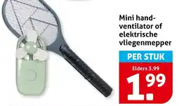 Hoogvliet Mini hand ventilator of elektrische vliegenmepper aanbieding