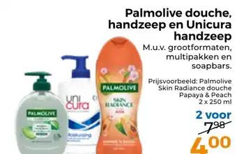 Trekpleister Palmolive douche, handzeep en Unicura handzeep aanbieding