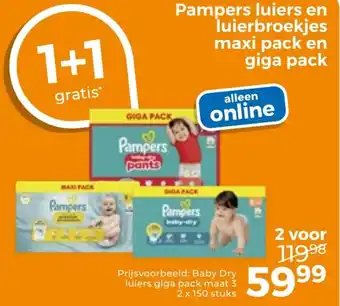 Trekpleister Pampers luiers en luierbroekjes maxi pack en giga pack aanbieding