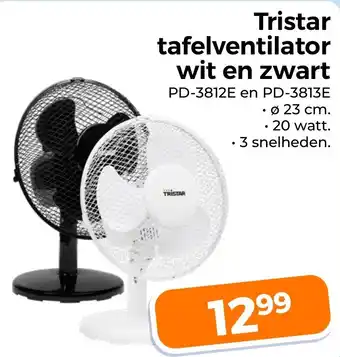 Trekpleister Tristar tafelventilator wit en zwart aanbieding