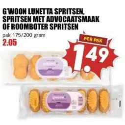 MCD Supermarkt G'WOON LUNETTA SPRITSEN, SPRITSEN MET ADVOCAATSMAAK OF ROOMBOTER SPRITSEN aanbieding