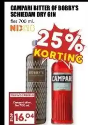 MCD Supermarkt CAMPARI BITTER OF BOBBY'S SCHIEDAM DRY GIN aanbieding