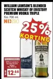 MCD Supermarkt WILLIAM LAWSON'S BLENDED SCOTCH WHISKY OF ERISTOFF PREMIUM VODKA TRIPLE aanbieding