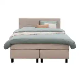 Leen Bakker Boxspring Liv geblokt - beige - 140x200 cm - vierkante poot aanbieding