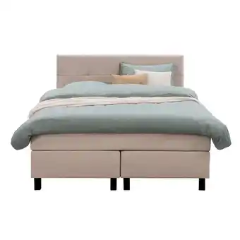 Leen Bakker Boxspring Liv geblokt - beige - 140x200 cm - vierkante poot aanbieding