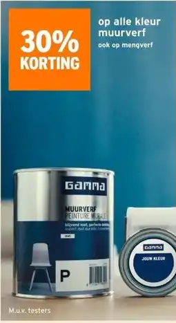 GAMMA 30% KORTING op alle kleur muurverf ook op mengverf aanbieding